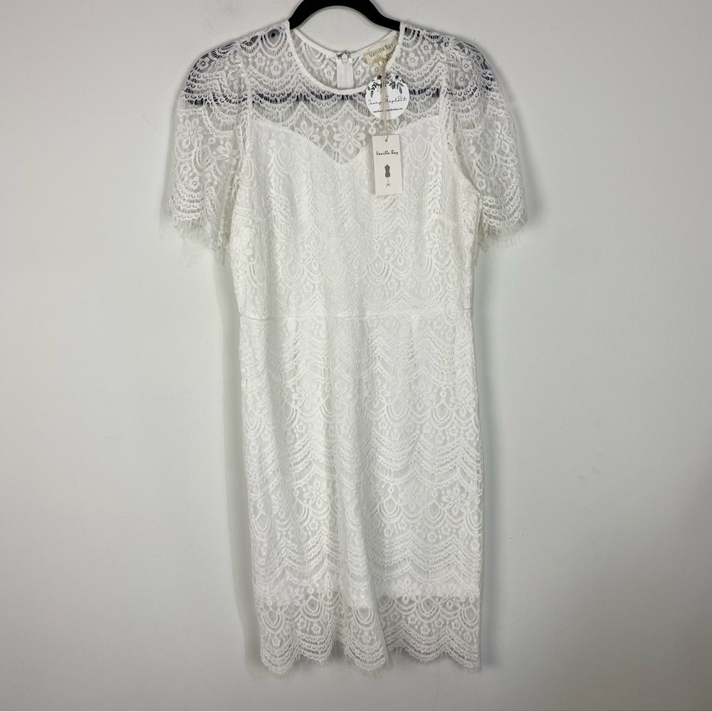 Vanilla Bay White Lace Knee Length Dress Bridal Wedding